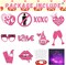 2 Set Happy Galentine's Day Banner Lighted Hanging Galentine Porch Signs Ladies Night Party Decorations with LED Lights Pink Heart Glitter Valentine's Day Lighted Garland, Batteries Included